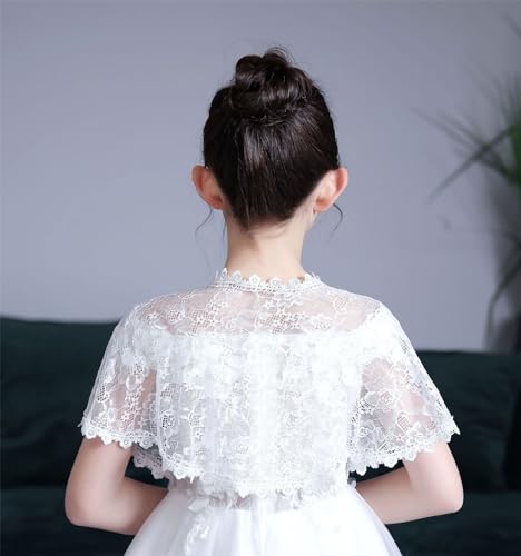 Image of White Lace Cape Floral Bolero Cardigan Shrug Cover Up Jacket for Girls Kids Toddler Child