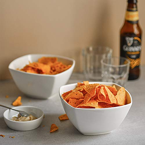 Dowan Square Salad Bowls Set Of 6-27 Oz Porcelain Cereal Bowls, White Serving Bowl Set For Soup Ice Cream Dessert, Bowls For Kitchen, Chip Resistant, Dishwasher & Microwave Safe, Fathers Day Gift #TOP5