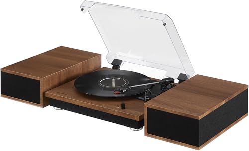 Crosley CR7502A-WA Riff 3-Speed Bluetooth Vinyl Record Player Turntable with Matching Stereo Speakers and 6 Modular Layouts, Walnut by Crosley - Image 9