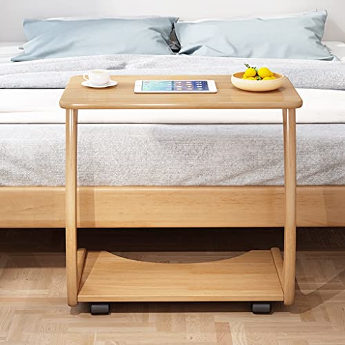 Feer Solid Wood Sofa Side Table Can Be Moved Bedside Bedside Rubber Wood Table Living Room With Wheels Small Coffee Table (Color : Original Wood Color, Size : 40 * 80 * 63Cm) #TOP3