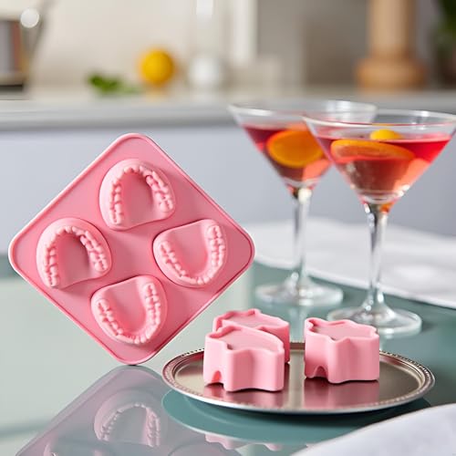 Molde para hielo dientes 4 cavidades silicona rosa miniatura 4