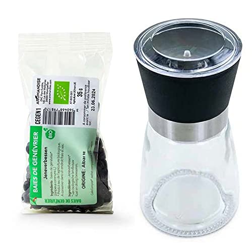 Glas- und keramische Gewürzmühle + Bio-Wacholderbeeren Cover