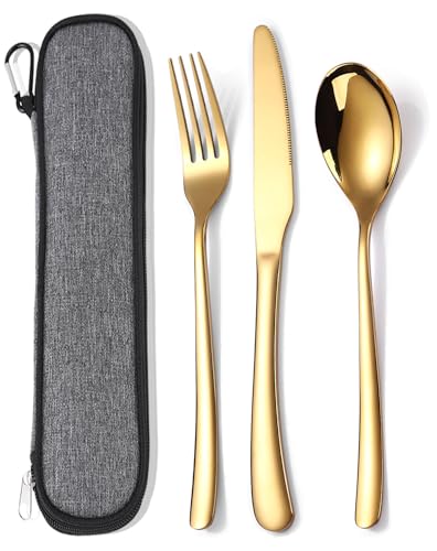 MURRI&MURRDI Edelstahl-Besteckset für 1, wiederverwendbares Besteck-Set mit Koffer, Besteckset für die Arbeit, Edelstahl, Messer, Gabel, Löffel,...