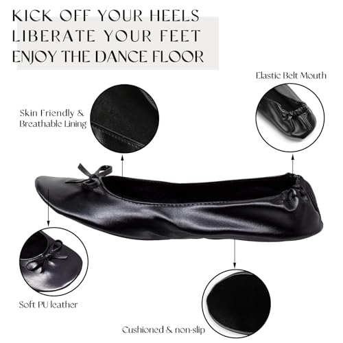 Women's Foldable Flats, Portable Ballet Flat Roll Up Slipper Shoes with Travel Pouch Bag for Ballerina Wedding3