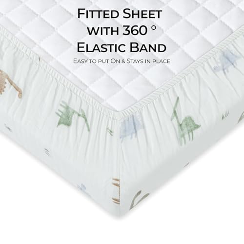 Image of Dreamology Mini Cotton Crib Sheets,100% Cotton Muslin Crib Sheets 1-Pack | Super Soft & Breathable Crib sheets Boys,Girls, Fitted for Mini Cribs, Pack and Play Sheets, 24x38 Mini Crib Sheet | Dino