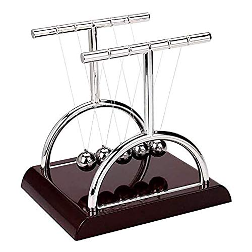 Wonfirst Newton Cradle Ball Physics Science Pendulum Steel Balance Ball For Home Office Toy Decor T-Shape Red Base