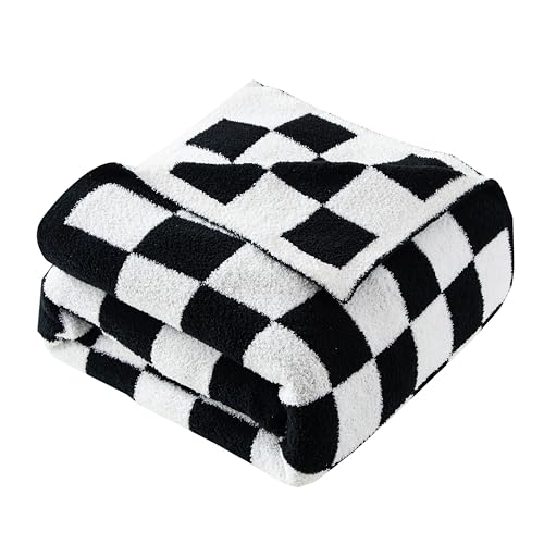Image of Elegant Comfort Checkered Throw Blanket, Black Super Soft Cozy Fluffy Warm Throw Blankets for Couch, Sofa, Chair, Bed, Camping, Picnic, Travel Lightweight Bed Blanket (50 inch x 70 inch)