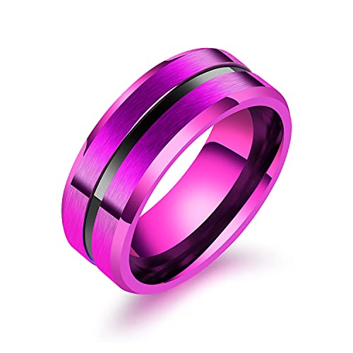 enhong 8mm Purple Stainless Steel Matte Brushed Wedding Band Rings for Men Comfort fit Size 11