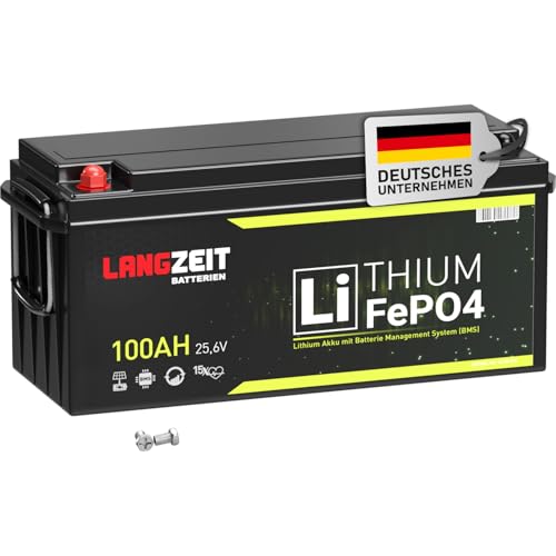 LANGZEIT LiFePO4 100Ah 24V Lithium Batterie Wohnmobil Batterie Solarbatterie Lithium Eisenphosphat Akku Solar Bootsbatterie Akku USV inkl. BMS