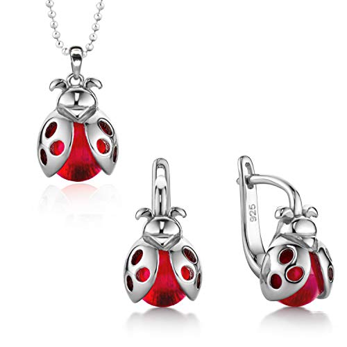 butterfly Filles Ensemble Composé D'une Chaîne et de Boucles D'oreilles Argent 925 Pendentif Coccinelle Porte Bonheur Rouge Longueur Réglable Emballage écologique