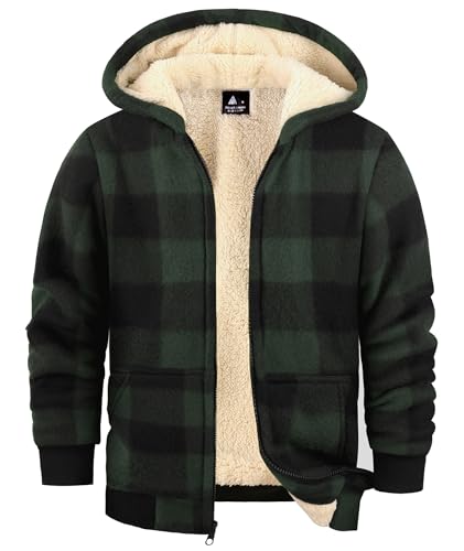 Image of GEEK LIGHTING Boys Flannel Jacket Sherpa Lined Hoodies Zip Up Fleece Plaid Shirt Jackets Winter Outdoor Coat Warm