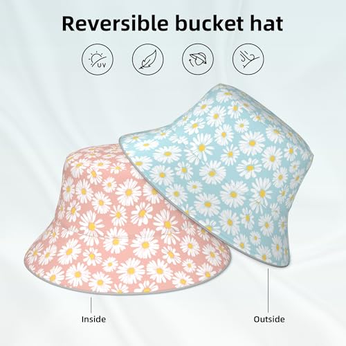 Image of Bucket Hat Beach Summer Sun Hat Reversible Fisherman Hats Double Sided Wearing for Women Men Boys Girls