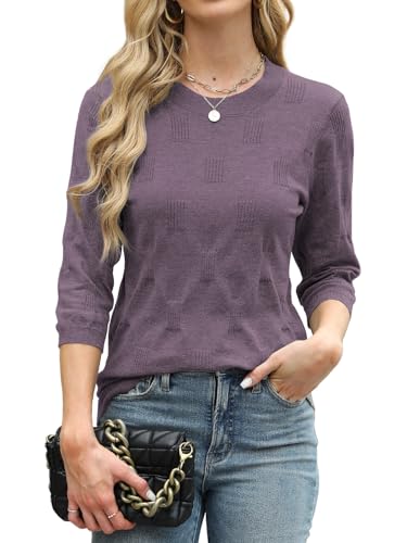 Sweaters for Women 3/4 Sleeve Tops Round Neck Loose Casual Tunic Blouses2