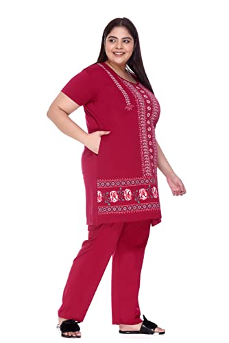 Image of In Love Women's Plus Size Printed Cotton Night Suit Set Short Sleeve | Cotton fabric - soft night suit set for sleepwear and home comfort