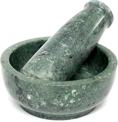 Krishna Products Wide Green Natural Stone Mortar and Pestle Set as Spice, Medicine Grinder Masher - Kharad, Khallad, Okhli and Musal Marble Masher