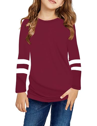 Image of Arshiner Girls Shirts Cotton Casual Basic Long Sleeve Crewneck Color Block Tunic Tee Tops Blouse