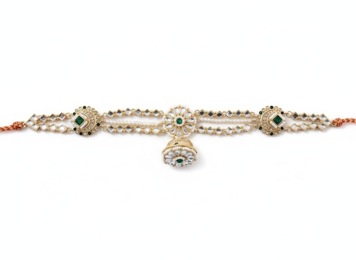 Mangtika For Women -Traditional Bridal Jewelry Large Round Pendant Sheeshphool Rajasthani Maang Tikka With Borla, Minakari Kundan And Pearls Mathapatti For Women And Girls-image-29