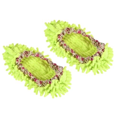 Image of M METERXITY 2 Pairs Washable Cleaning Shoes Cover - Floor Cleaning Dust, Chenille Microfiber Duster Mop Slippers, Apply to House Office Room (Green)