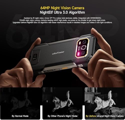 Ulefone Armor 27T Rugged Phone with Thermal Imaging Camera, 24GB+256GB MTK G99 Android 14 Smartphone, 10600mAh 50MP+64MP Night Vision, 6.78" FHD+ 120Hz, IP68/69K Waterproof Dual SIM 4G Smartphone NFC