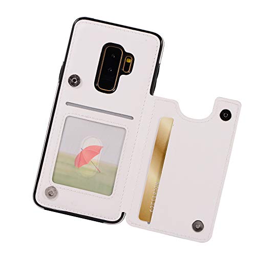 Galaxy S9 Wallet Case, Brofans Premium PU Leather Galaxy S9 Case with Credit Card Holder Double Magnetic Buttons Flip Shockproof Protective Cover Samsung Galaxy S9 5.8 Inch (2018 Release) (White)