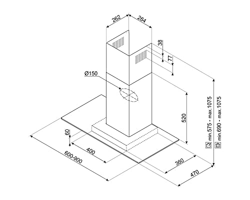 Hotte standard SMEG KBT600VE 60 cm Evacuation & recyclage - vue 3