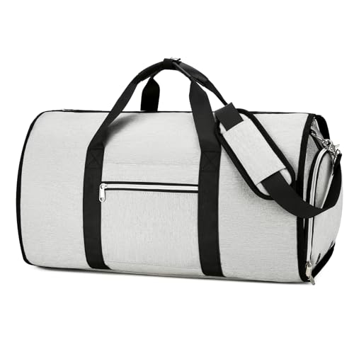 34L Convertible Garment Duffle Bag for Men Women, 2 in 1 Hanging Suit Bag with Shoulder Strap, Travel Carry On Bags, Gray
