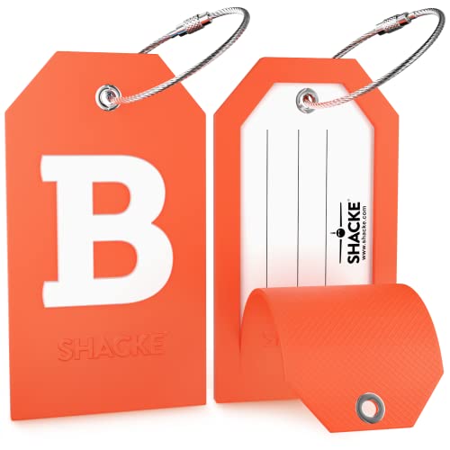 Image of Initial Luggage Tag with Full Privacy Cover and Stainless Steel Loop - (Letter B)