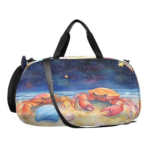 Crabs Seashell Blue Kids Travel Duffel Bag for Boys Girls Overnight Weekend Tote Bag with Shoes Compartment for Dance Gym Sports2