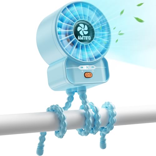 Image of AMTIFO Blue Baby Fan - USB Rechargeable, Quiet, Adjustable Speed, Portable Cooling Fan for Baby Stroller, Car Seats, Nurseries, and Outdoor Activities - Long Battery Life, Turbo Airflow