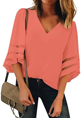 V Neck Mesh Panel Blouse 