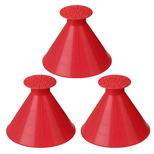 LuckyKilig Magic Scraper Round Windshield Ice Scrapers, Car Windshield Snow Scraper Magic Snow Removal Tool Cone-Shaped Windshield Ice Scraper Red 3 Pack