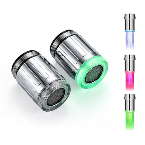Jetstream 2 Pièces Embout Robinet Lumineux à LED, Robinets à LED, Robinets à Capteur à Changement avec 3 Couleurs, compatible avec les Restaurants, les...