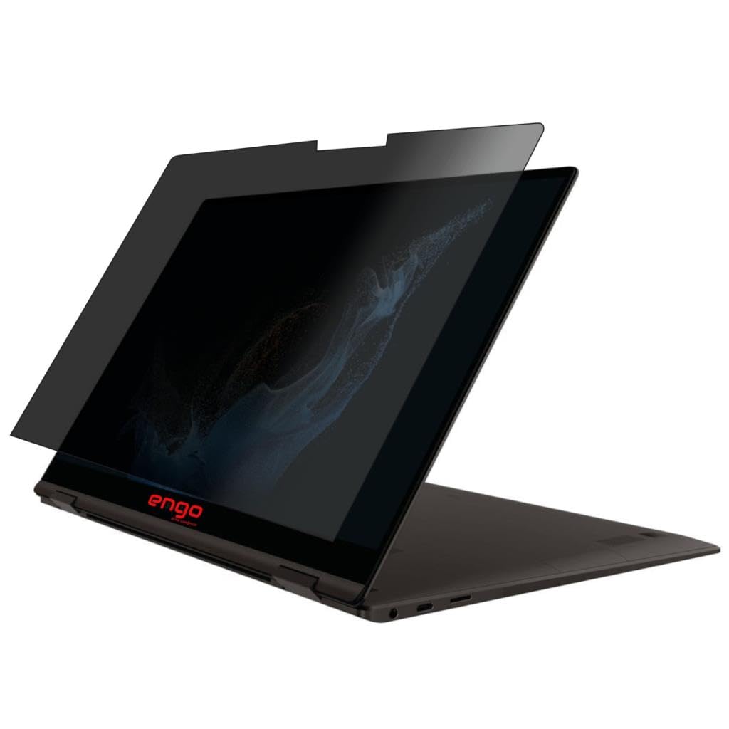 Engo Samsung Galaxy Book2 Pro 360 Hayalet Ekran Koruyucu Notebook, Yandan Görünmeyen Anti-Spy Gizlilik (Privacy) Laptop Koruması, 9H Temperli Nano Kırılmaz Esnek Cam, Parlama Önleyici 15.6 İnç