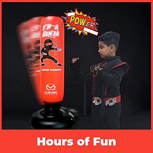 Marwan Sports 3 In 1 Punching Bag For Kids|63 Inch Freestanding Punching Bag Set Incl Double Volume Air Pump & Boxing Gloves|Gifts For 3-12 Year Old|Kids Punching Bag With Stand|Toys For Boys/Girls #TOP5