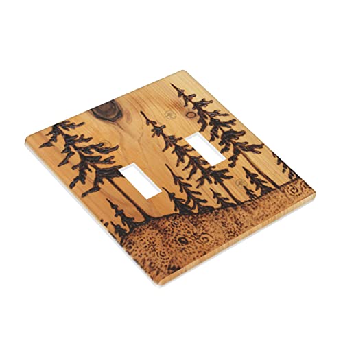 Hoibixe Pine Tree Wood Grain Light Switch Cover Double Toggle Decorative Funny Plastic Wall Plate Covers Outlet Cover Decor Print #TOP2