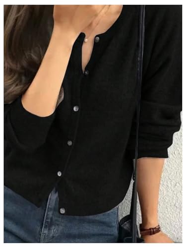 Image of SHENHE Women's Crewneck Button Down Long Sleeve Cardigan Loose Casual Sweater Top
