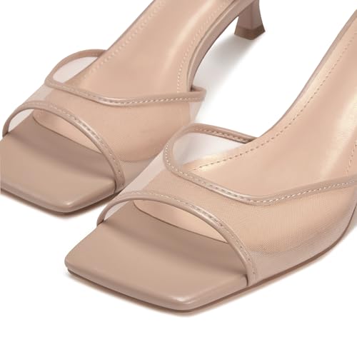 Image of ISNOM Women's Mesh Square Toe Kitten Heel Sandals Ankle Strap Dress Shoes | Kitten Heels with Mesh Upper, Square Toe, Low Heels Comfort Design, Stylish Dress Sandals for Daily Wear