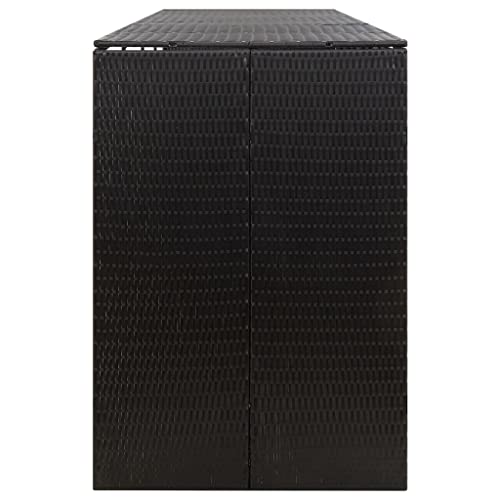 Quadruple Wheelie Bin Shed, 4-Bin Outdoor Storage Enclosure, Weather-Resistant Poly Rattan Garden Waste Container with Lockable Doors, 107.9 x 31.5 x 46.1 Inches, Black