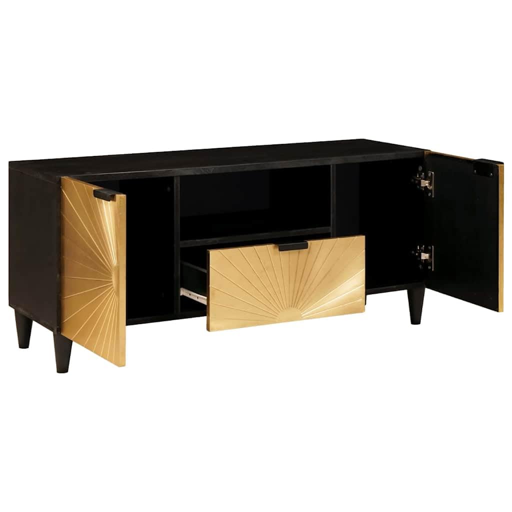 vidaXL Szafka pod telewizor z szufladą Czarny i złoto 105 x 33 x 46 cm, Nowoczesny salon, elegancka szafka na media, prostokątna jednostka, niskoprofilowa organizacja domu