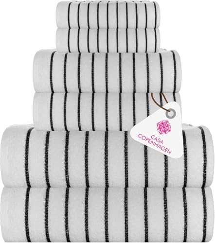 CASA COPENHAGEN Ecstatic 6 Piece Towel Set - White, 600gsm, 2 Bath Towels, 2 Hand Towels, 2 Wash Cloths Made from Soft Egyptian Cotton for Bathroom, Kitchen and Shower