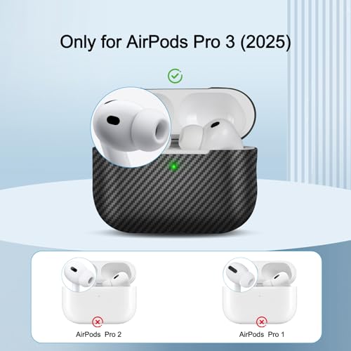 memumi Carbon Hülle für AirPods Pro 3, 0.5 mm Superdünne, Hülle aus echter Carbon für AirPods Pro 3 2025 - Schwarz
