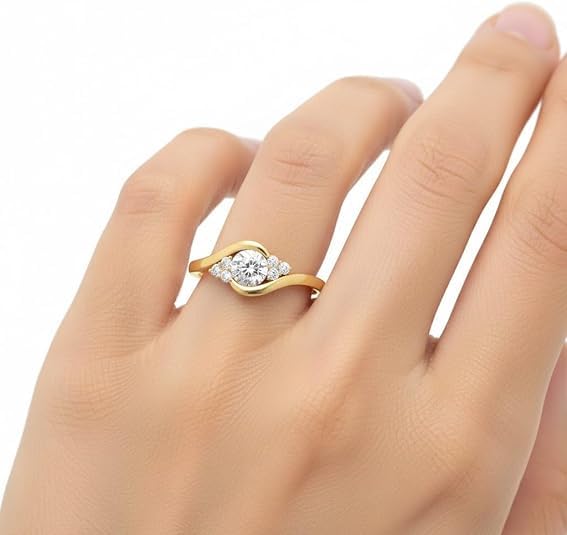 Image of 55Carat 18K Yellow Gold Plated Simulated Diamond Amethyst Round Cut Swirl Cluster Engagement Ring for Women, Wedding Anniversary Promise Fashion Jewelry Gifts, US Size 4-12.