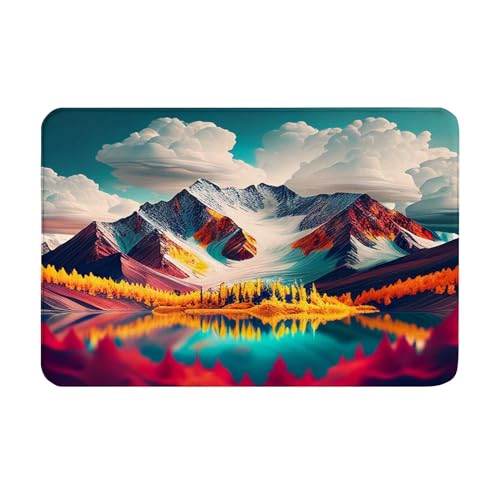 OOZ Non-Slip Flannel Soft Doormat Floor Entryways Outdoor Indoor Front Door Mat,Autumn Clouds and Mountains Design Bath Mat,Multicolor