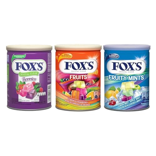 Assorted F'oxs Crystal Clear Berries Candy | Fruits Candy | Fruity Mints Candy | 3 X 180 Grams
