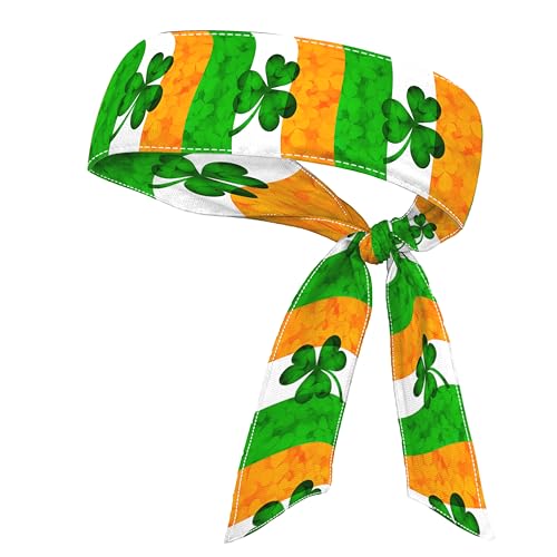 Tie Headbands for Men Women Irish Flag Pattern Gymwrap Gym Workout Adjustable Non-Slip Sweatbands for Running Fitness and Other Sports 40 X 2.4In
