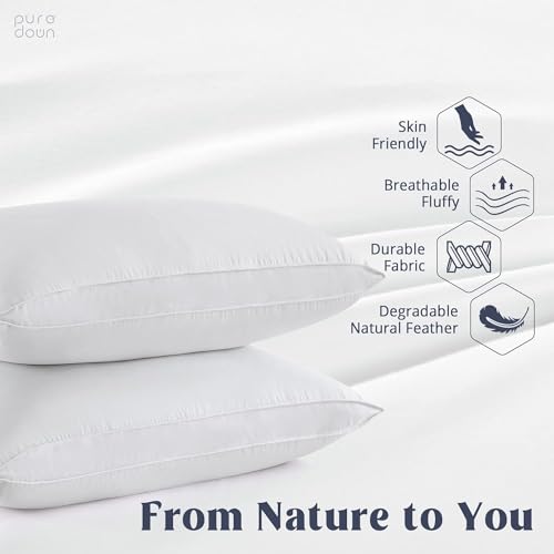 puredown® Goose Feather Down Pillows, Standard Size Soft Bed Pillows for Sleeping with 100% Cotton Shell Set of 2