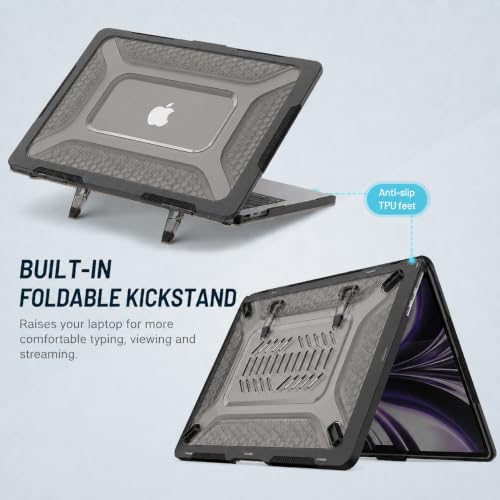 Image of Soonjet for MacBook Air 15 inch Case M5 M4 M3 M2 2026-2023, Rugged Black | Heavy Duty Hard Shell, Shockproof Hybrid Laptop Cover, Military Drop Protection, TPU Bumper, Foldable Kickstand, Full-Body