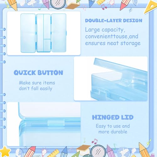 Image of Fainne 24 Plastic Pencil Case Bulk Hard Pencil Boxes with Snap Lid Crayon Maker Pen Organizer Stackable Craft Storage Boxes for School Supplies(Double Layer,Bright Colors,8.07 x 3.07 x 1.46 Inch)