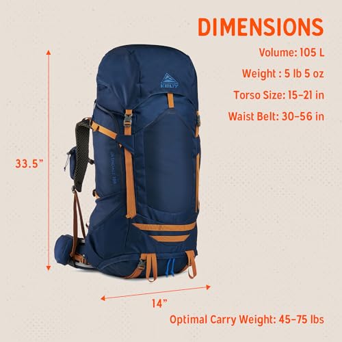 Image of Kelty Glendale 65L to 105L Internal Frame Backpack - Multi-day Backpacking Thru Hiking Pack, Adjustable Suspension, Customized Fit (Pageant Blue, 105L)