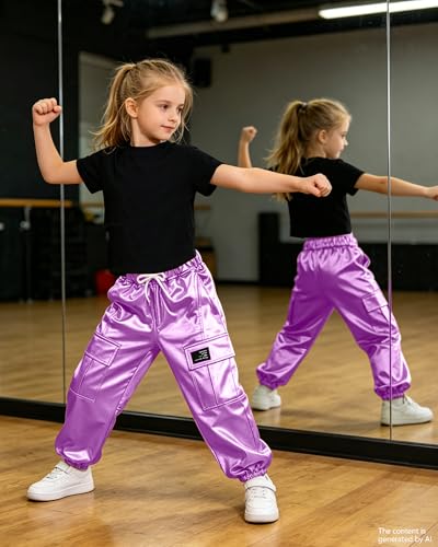 Image of SANGTREE Girls' 2 Piece Outfits T-Shirt and Drawstring Cargo Jogger Pants Clothing Set, 4-14 Years